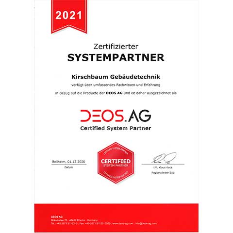 Zertifizierter Systempartner DEOS.AG - Kirschbaum Gebäudetechnik