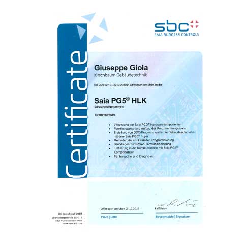 SBC Zertifikat PG5 HLK