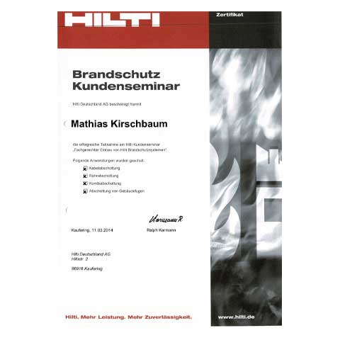 Hilti Brandschutz Seminar Mathias Kirschbaum